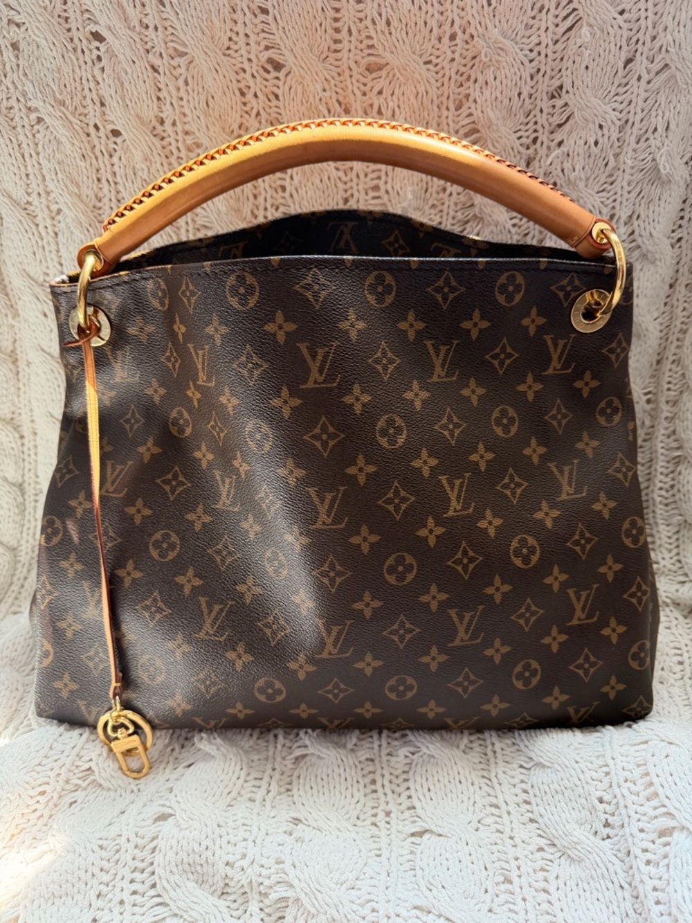 Louis Vuitton Brown Monogram Canvas MM Artsy  Bag with Tan Handle